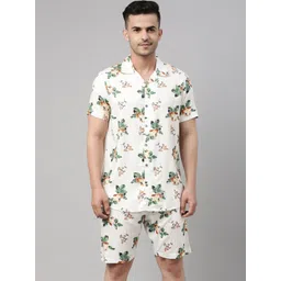 Bushirt Men White & Green Printed Night suit-picture-36