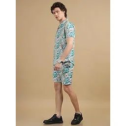 bushirt Men’s Casual Co-Ords Set Half-Sleeve Rayon Printed with Lapel Collar & Comfortable Shorts - Regular Western Style Night Suit Beau Blue-XL-picture-33