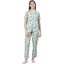 bushirt Mens Floral Print Regular Sea Green Color Night Suit Set-WNS0109-picture-23