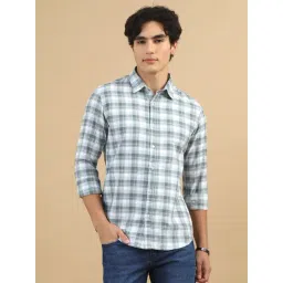 Bushirt Pastel Green Cotton Polyblend Regular Fit Checks Casual Shirt-picture-37