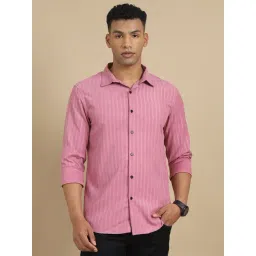 Bushirt Pink Cotton Regular fit Herringbone Casual Shirt-picture-42