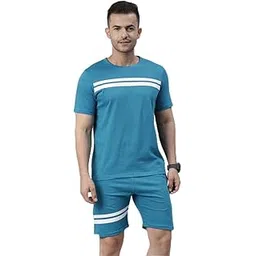 bushirt Printed Co Ords Night Suit Set for Men | Brown Colour Trendy Soft Cotton Stylish T-Shirt & Shorts Sleeves, Pyjama Set for Mens | Perfect for Lounge, Summer Vacation, Travel Wear & Night Wear.-picture-27