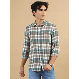 Bushirt Saddle Brown Cotton Polyblend Regular Fit Checks Casual Shirt-picture-28