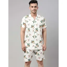Bushirt White Regular Fit Printed Shirt & Shorts Set-picture-37