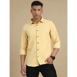 Bushirt Yellow Cotton Regular fit Herringbone Casual Shirt-picture-20