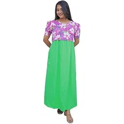 Butter Buds Women's Night Wear Puff Sleeve Cotton Digital Printed with Pocket Zipless Maternity/Nursing & Feeding Maxi/Nighty/Gown/Kurta/Dress-picture-29