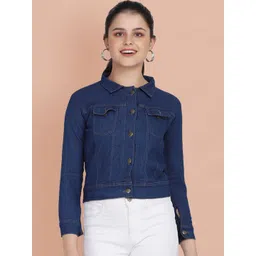 BUY NEW TREND Spread Collar Buttoned Crop Denim Jacket-picture-31