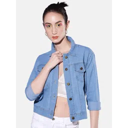 BUY NEW TREND Washed Spread Collar Lightweight Denim Jacket-picture-18