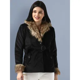 BUY NEW TREND Women Black Velvet Parka Jacket-picture-40