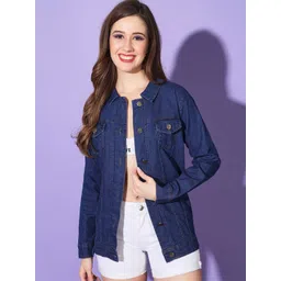 BUY NEW TREND Women Lightweight Longline Denim Jacket with Patchwork-picture-23