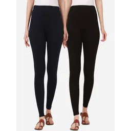 BUY NEW TREND Women Pack Of 2 Navy Blue & Red Solid Ankle-Length Leggings-picture-21