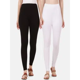 BUY NEW TREND Women Pack Of 2 White & Black Solid  Pure Cotton Ankle-Length Leggings-picture-22