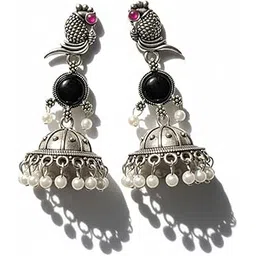 Buyounic Oxidised Jhumka Earrings for Women & Girls | Traditional Dome Teardrop Ethnic Earrings | Lightweight Indian Jewellery for Wedding, Party & Festival Wear (Black)-picture-16