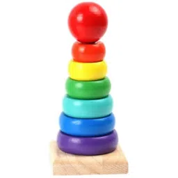 buyzy Premium Wooden Rainbow Tower Stacking Rings| Colour & Shape Learning Toy-picture-11