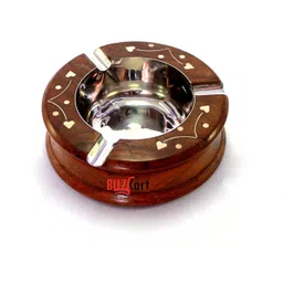buzykart Sheesham Wood Round Handcrafted Brown Wood Ashtray-picture-28
