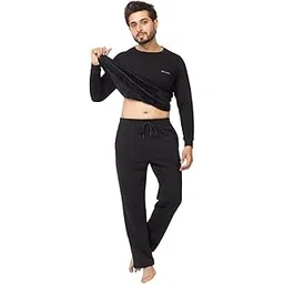 bwarm Stylish Men Thermal Set 6005-B | Black Solid Full Sleeve Top & Bottom-picture-25