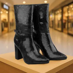 bxxy Black Casual Formal Buckle Ankle Boot For Women With 3.5 Inch Block Heel Height Slip On For Women-picture-15