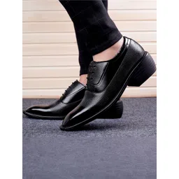 Bxxy Men Textured Heel Height Increasing Round Toe Formal Oxford Shoes-picture-31