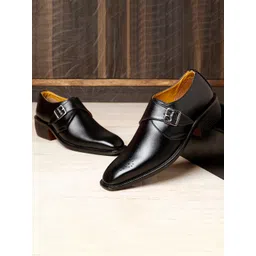 Bxxy Men Textured Perforated Height increasing Formal Monk Shoes-picture-28