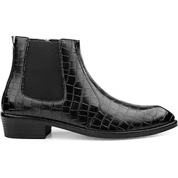 bxxy Men's 1.5 Inch Block Heel Height Increasing Premium Crocodile Texture Faux Leather Material Casual Formal Slipon Chelsea Boot-picture-21