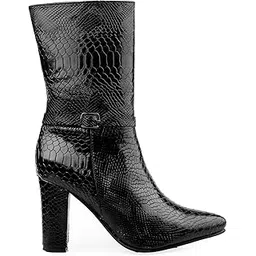 bxxy Women 9 Cm Block Heel Height Buckle Detail Snakeskin Boots And Casual Mid-Calf Dressy Boots-picture-47