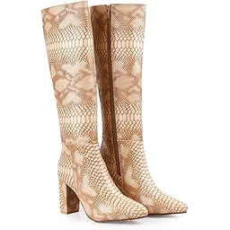 bxxy Women’s 3.5 Inch Block Heel Height Premium Faux Leather Trendy Snakeskin Knee-High Boots-picture-30