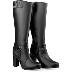 bxxy Women's 9 Cm Block High Heel Height, Casual Formal Buckle knee Length Boot With Faux Leather Material-picture-23