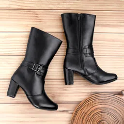 Smart Look High Ankle Zipper Boots for Women with Trendiest Buckle Closure Slip On For Women-image-20