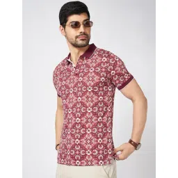 Byford by Pantaloons Anemone Cotton Blend Slim Fit Print Polo T-Shirt-picture-25