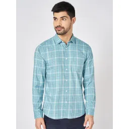 Byford By Pantaloons Blue Cotton Slim Fit Checks Shirt-picture-39