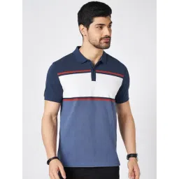 Byford By Pantaloons Blue Cotton Slim Fit Colour Block Polo T-Shirt-picture-35