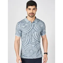 Byford By Pantaloons Blue Cotton Slim Fit Printed Polo T-Shirt-picture-39