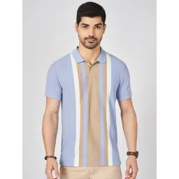 Byford By Pantaloons Blue Cotton Slim Fit Striped Polo T-Shirt-picture-37