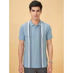 Byford By Pantaloons Blue Slim Fit Striped Polo T-Shirt-picture-44