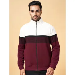 BYFORD by Pantaloons Colourblocked Mock Neck Front-Open Sweatshirt-picture-16