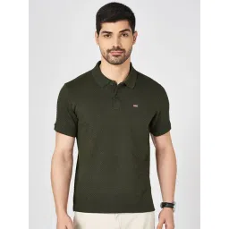 Byford By Pantaloons Green Cotton Slim Fit Texture Polo T-Shirt-picture-13