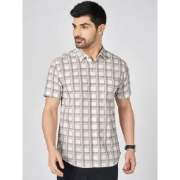 Byford By Pantaloons Grey Cotton Regular Fit Checks Shirt-picture-26