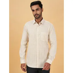 Byford by Pantaloons Light Yellow Cotton Slim Fit Self Pattern Shirt-picture-31