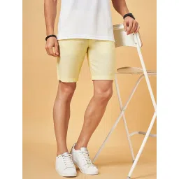 Byford by Pantaloons Pale Banana Cotton Slim Fit Texture Shorts image 4