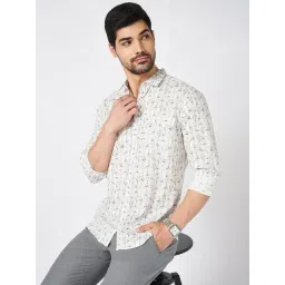 Byford by Pantaloons Whisper White Cotton Slim Fit Print Shirt-picture-24