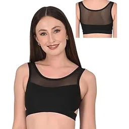 bz stall Women's Sports Bra with Mesh Panel, Sleeveless Crop Top, Black-picture-44