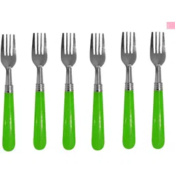 bzilo Pack Of 6 Fork Stainless Steel with Plastic Comfortable Handle Multicolour B34 Stainless Steel Dessert Fork-picture-41