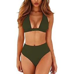 c4d Women's High Waisted 2 Piece Halter Swimsuit Bikini Set-picture-20