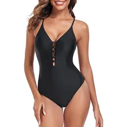 c4d Women's One Piece Front Open Button Swimsuit image 5