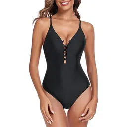 c4d Women's One Piece Front Open Button Swimsuit image 1