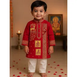 Cae Boys Ethnic Motifs Embroidered Regular Thread Work Pure Cotton Kurta with Pyjamas-picture-42
