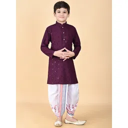 Cae Boys Floral Embroidered Mandarin Collar Sequinned Straight Kurta With Patiala-picture-20
