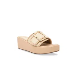 CAI PU Women Gold Buckled Beige Wedges-picture-42