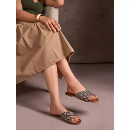 CAI Women Blue And Gold Printed Flats-picture-37