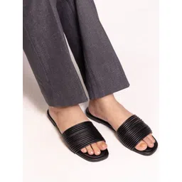 CAI Women Textured Open Toe Flats with Embroidered-picture-31